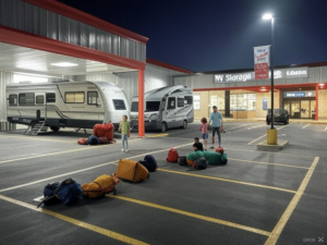 travelers getting ready to rent an RV for their camping trip